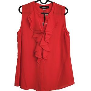 *NEW WITH TAGS* KARL LAGERFELD Sakeri Ruffle Detail Blouse Small Red